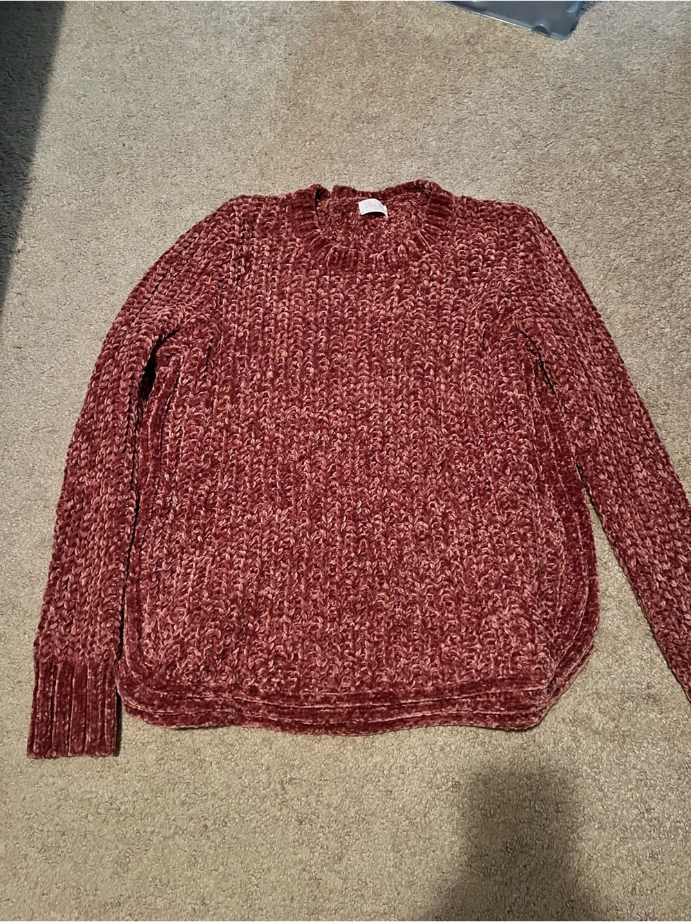 Pink Lily Marled Chenille Crewneck Sweater - Brick S/M
